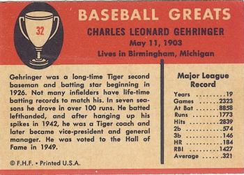 1961 Fleer Baseball Greats (F418-3) #32 Charlie Gehringer Back