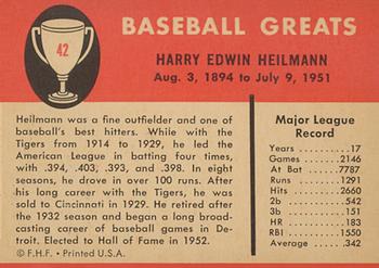 1961 Fleer Baseball Greats (F418-3) #42 Harry Heilmann Back