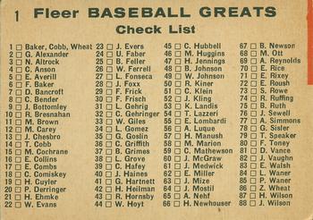 1961 Fleer Baseball Greats (F418-3) #1 Frank Baker / Ty Cobb / Zack Wheat Back