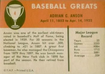 1961 Fleer Baseball Greats (F418-3) #4 Cap Anson Back