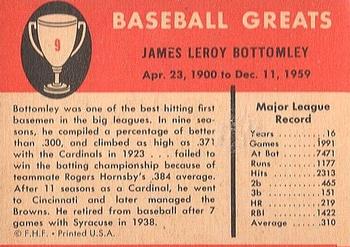 1961 Fleer Baseball Greats (F418-3) #9 Jim Bottomley Back