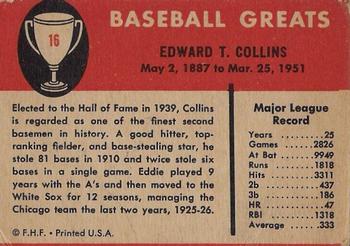 1961 Fleer Baseball Greats (F418-3) #16 Eddie Collins Back