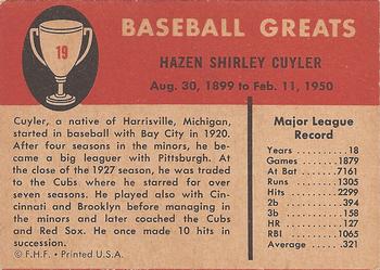 1961 Fleer Baseball Greats (F418-3) #19 Kiki Cuyler Back