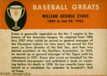 1961 Fleer Baseball Greats (F418-3) #22 Billy Evans Back