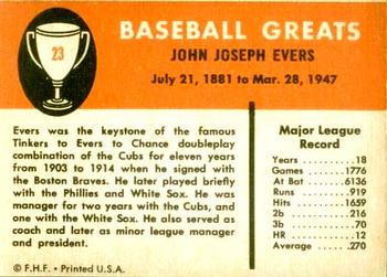 1961 Fleer Baseball Greats (F418-3) #23 Johnny Evers Back