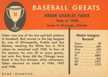 1961 Fleer Baseball Greats (F418-3) #24 Red Faber Back