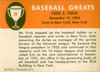 1961 Fleer Baseball Greats (F418-3) #29 Ford Frick Back