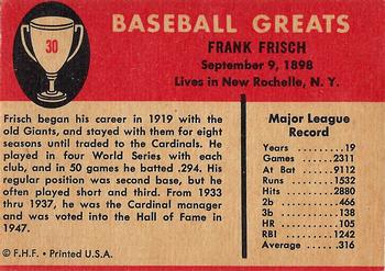 1961 Fleer Baseball Greats (F418-3) #30 Frankie Frisch Back