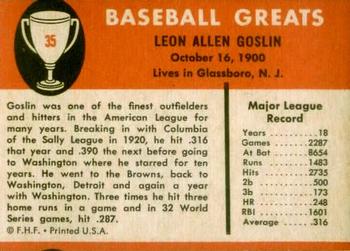 1961 Fleer Baseball Greats (F418-3) #35 Goose Goslin Back