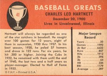1961 Fleer Baseball Greats (F418-3) #41 Gabby Hartnett Back