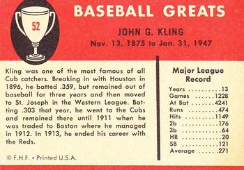 1961 Fleer Baseball Greats (F418-3) #52 Johnny Kling Back