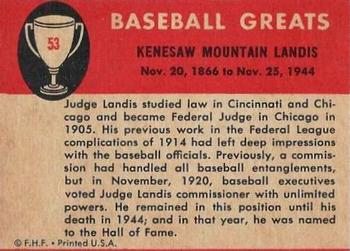 1961 Fleer Baseball Greats (F418-3) #53 Judge Kenesaw Landis Back