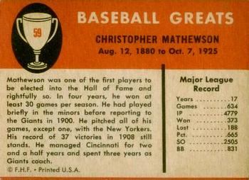 1961 Fleer Baseball Greats (F418-3) #59 Christy Mathewson Back
