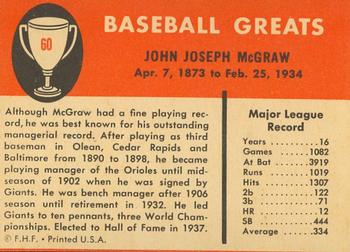 1961 Fleer Baseball Greats (F418-3) #60 John McGraw Back