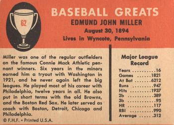 1961 Fleer Baseball Greats (F418-3) #62 Bing Miller Back