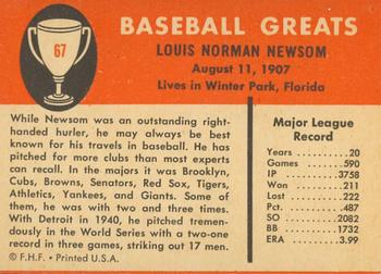 1961 Fleer Baseball Greats (F418-3) #67 Bobo Newsom Back