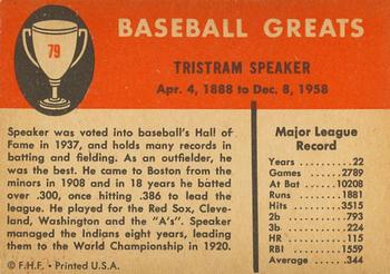 1961 Fleer Baseball Greats (F418-3) #79 Tris Speaker Back