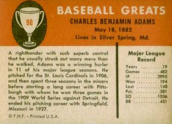 1961 Fleer Baseball Greats (F418-3) #90 Babe Adams Back