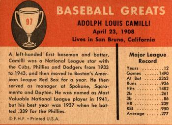 1961 Fleer Baseball Greats (F418-3) #97 Dolph Camilli Back