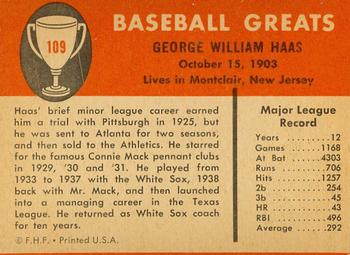 1961 Fleer Baseball Greats (F418-3) #109 Mule Haas Back