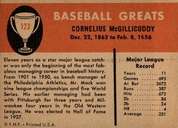 1961 Fleer Baseball Greats (F418-3) #123 Connie Mack Back