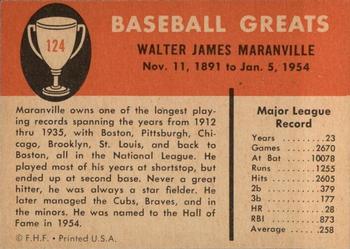 1961 Fleer Baseball Greats (F418-3) #124 Rabbit Maranville Back