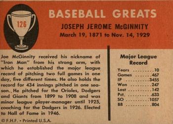 1961 Fleer Baseball Greats (F418-3) #126 Iron Man McGinnity Back