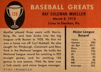 1961 Fleer Baseball Greats (F418-3) #128 Ray Mueller Back