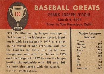 1961 Fleer Baseball Greats (F418-3) #130 Lefty O'Doul Back