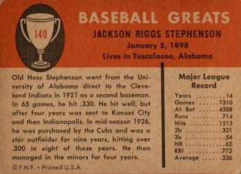1961 Fleer Baseball Greats (F418-3) #140 Riggs Stephenson Back