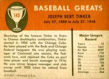 1961 Fleer Baseball Greats (F418-3) #143 Joe Tinker Back
