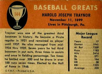 1961 Fleer Baseball Greats (F418-3) #144 Pie Traynor Back