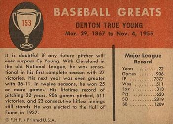 1961 Fleer Baseball Greats (F418-3) #153 Cy Young Back