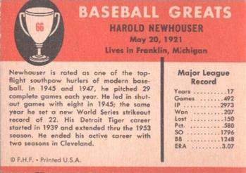 1961 Fleer Baseball Greats (F418-3) #66 Hal Newhouser Back