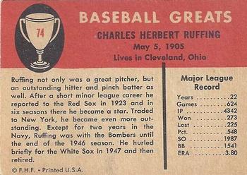 1961 Fleer Baseball Greats (F418-3) #74 Red Ruffing Back
