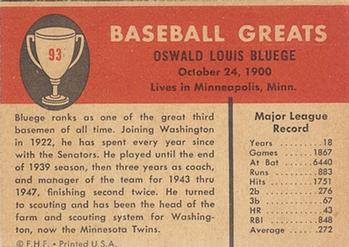 1961 Fleer Baseball Greats (F418-3) #93 Ossie Bluege Back