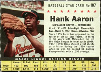 1961 Post Cereal (F278-33) #107 Hank Aaron Front
