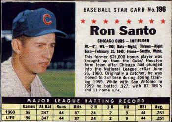 1961 Post Cereal (F278-33) #196 Ron Santo Front