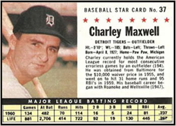 1961 Post Cereal (F278-33) #37 Charley Maxwell Front