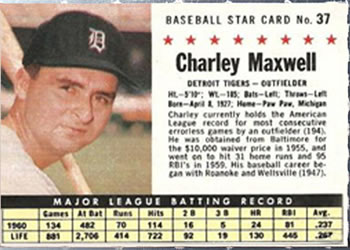 1961 Post Cereal (F278-33) #37 Charley Maxwell Front