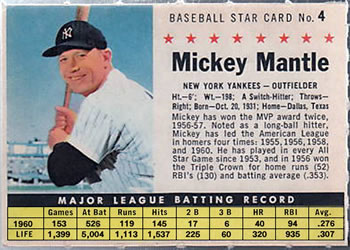 1961 Post Cereal (F278-33) #4 Mickey Mantle Front