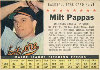 1961 Post Cereal (F278-33) #71 Milt Pappas Front