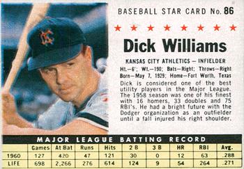 1961 Post Cereal (F278-33) #86 Dick Williams Front