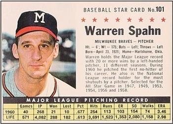 1961 Post Cereal (F278-33) #101 Warren Spahn Front