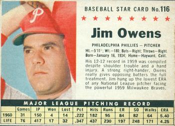 1961 Post Cereal (F278-33) #116 Jim Owens Front