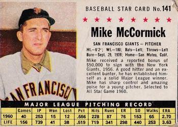 1961 Post Cereal (F278-33) #141 Mike McCormick Front