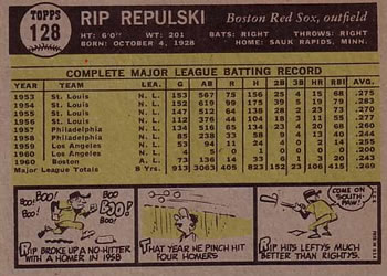 1961 Topps #128 Rip Repulski Back