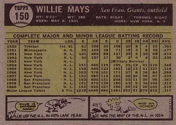 1961 Topps #150 Willie Mays Back