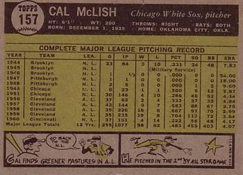 1961 Topps #157 Cal McLish Back