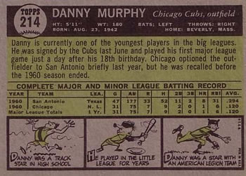 1961 Topps #214 Danny Murphy Back